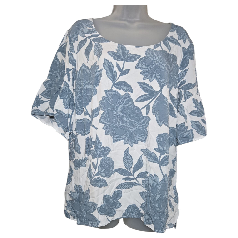 Junarose Wom Sz 16 Short Flutter Sleeve Top JRAMIA Blue Floral Spring Summer EUC